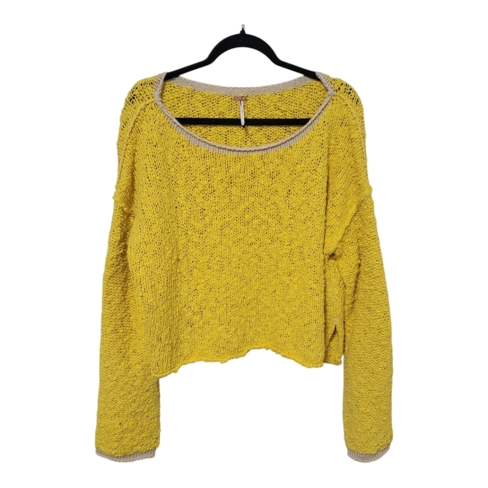 Free People Rosie Sweater in Chutney Yellow and Biege Combo - Large - NWOT - Picture 5 of 10